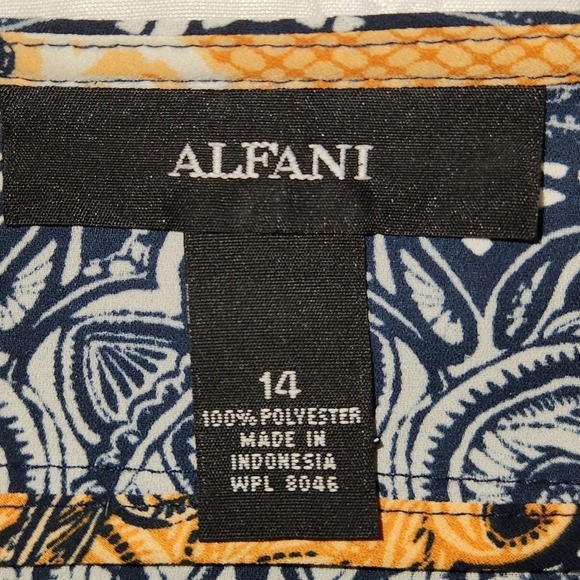 Alfani Blouse/shirt Womens Navy White Orange Loose Flowy Fit Light Boho 14W - Picture 5 of 12